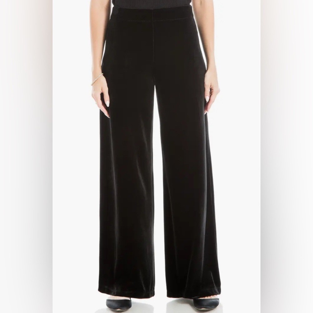 Max‎ Studio Black Velour Wide-Leg High Waisted Dress Pants Women's Medium EUC